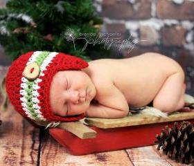 Christmas earflap hat for newborn baby boy - READY TO SHIP
