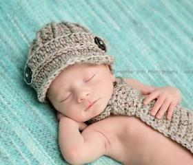 Newborn boy hat and necktie set newsboy hat and crochet necktie photography prop